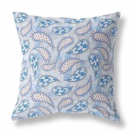 PALACEDESIGNS 18 in. Boho Paisley Indoor & Outdoor Throw Pillow Blue & Gray PA3100427